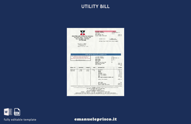 modello word di bolletta dei servizi pubblici USA West Memphis Utility Commissio